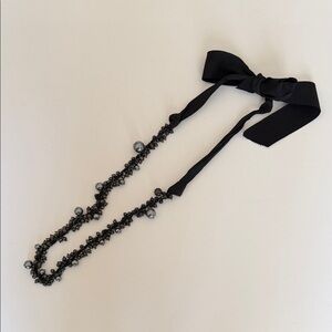 Neiman Marcus Black Beaded Necklace with Ribbon
